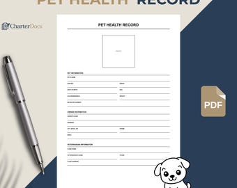 Pet Health Record Printable Basic | Simple Dog Vaccination Log Black White