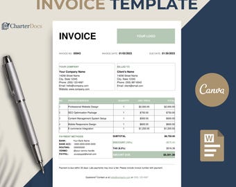 Invoice Template Editable Word Canva | Business Invoice US Letter A4 | Freelancer Small Business Template