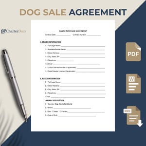 Canine Purchase Agreement Dog Contract | Breeder Bill of Sale Template USDA AKC | Editable Word PDF Google Doc | Digital Download