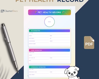Colorful Pet Health Record - Printable Vaccination Tracker for Dogs & Cats