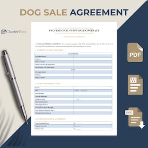 Dog Breeder Contract Template | Professional Puppy Sale Agreement | USDA AKC Compliant | Table Format | Editable Word Document