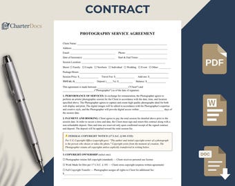 Professional Photography Contract Template | Client Agreement | Model Release | Copyright Protection