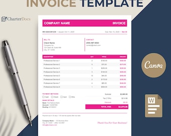Beauty Invoice Template Pink Salon Esthetician Lash Nail Makeup Hair Stylist