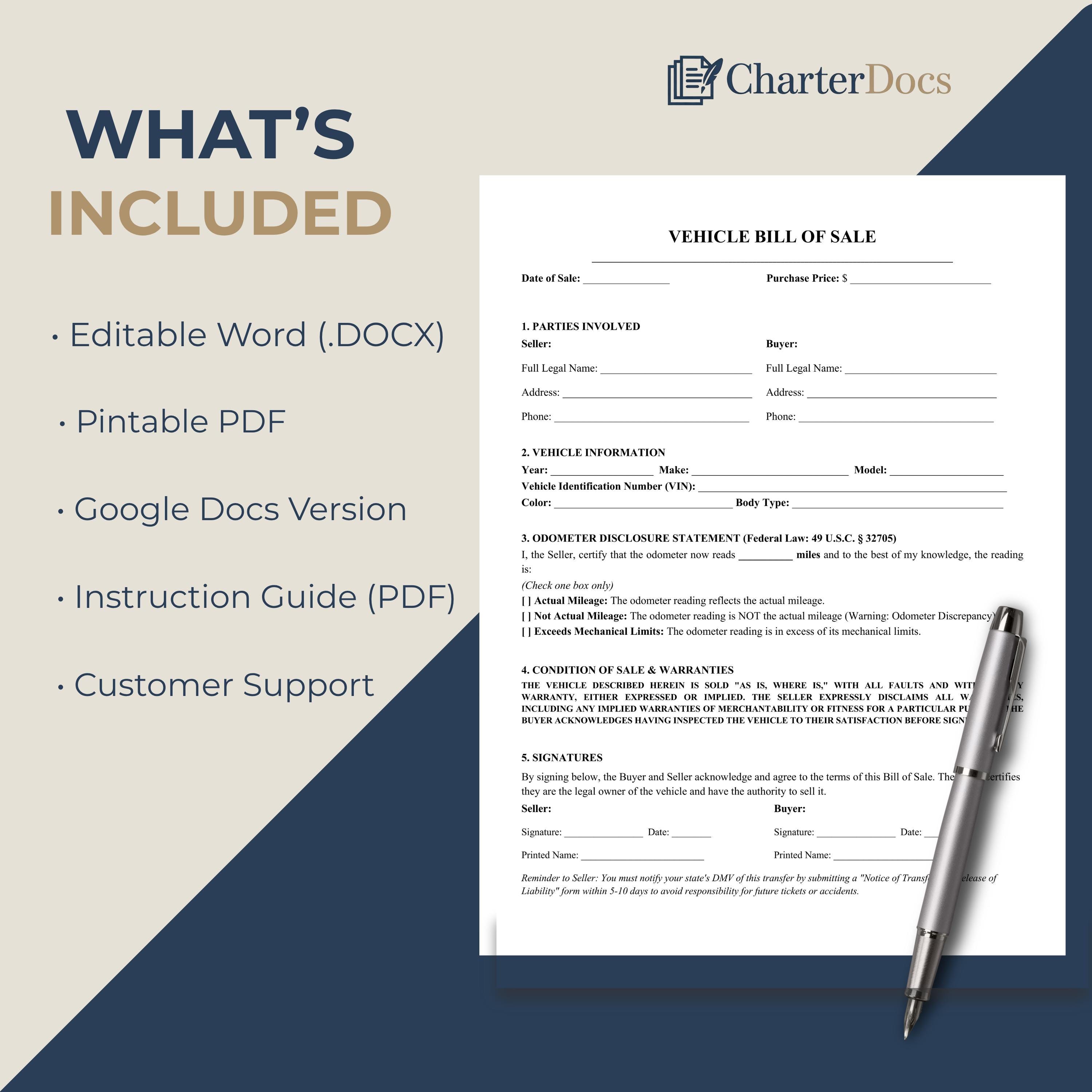 Official DMV Motor Vehicle Bill of Sale Car Form PDF Word Google Docs ...
