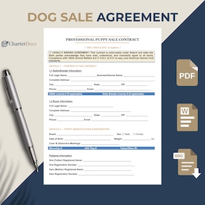 Puppy Sale Contract Agreement Form | USDA & AKC Compliant Breeder Template | Editable PDF Word Google Doc