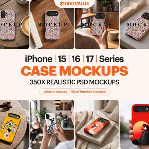 Whole Shop Phone Case Mockup Bundle, iPhone 14 15 16 17 & Samsung Galaxy S26 PSD Mockups