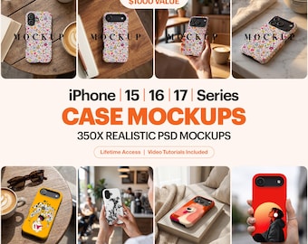 Whole Shop Phone Case Mockup Bundle, iPhone 14 15 16 17 & Samsung Galaxy S26 PSD Mockups