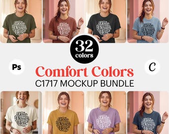 Comfort Colors C1717 Mockup Bundle, 32 Candid Female T-Shirt Mockups (PSD JPG)