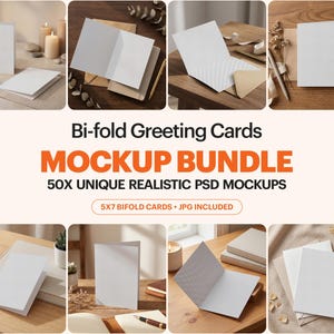 50x 5x7 Bifold Gratulationskort Mockups | Boho Bröllop, Pappersmaterial PSD Bundle