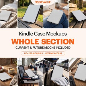 Kindle Case Mockups Bundle, 110+ Lifestyle PSD Scenes (Digital Download) | Whole Section Bundle