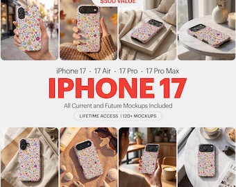 Paquete de maquetas de la serie iPhone 17, maqueta del iPhone 17 Air, maqueta de la funda del iPhone 17 Pro Max, paquete PSD de fundas para teléfono, más de 127 maquetas