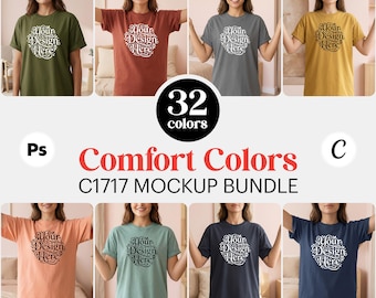 Comfort Colors C1717 Mockup Bundle, 32 Female Model T-Shirt Mockups (PSD JPG)