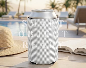 Maqueta de enfriador de latas, plantilla de enfriador de latas Slim Wrap, PSD estilo de vida playero