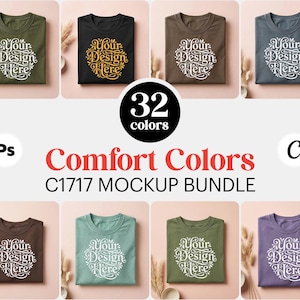 Paquete de maquetas Comfort Colors C1717, camiseta bohemia doblada en plano (32 colores)