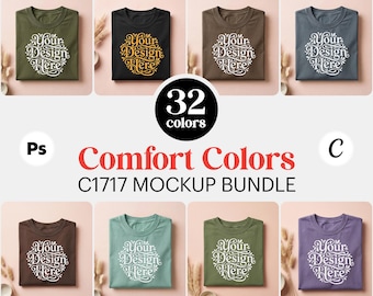 Comfort Colors C1717 Mockup Bundle, Boho Folded Tee Flat Lay (32 Colors)