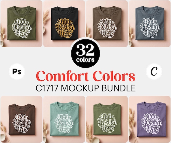 Comfort Colors C1717 Mockup Bundle, Boho Folded Tee Flat Lay (32 Colors)