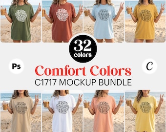 Comfort Colors C1717 Mockup Bundle, 32 Beach Lifestyle T-Shirt Colors