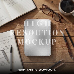 Kindle Case Mockup, Journal Flat Lay Scene, Smart Object (Digital Download)