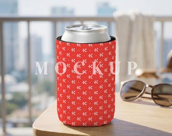 Maqueta PSD de enfriador de latas, maqueta de enfriador de latas de envoltura completa, plantilla de enfriador de latas delgado, maqueta de soporte para bebidas, enfriador de latas de envoltura completa, funda para bebidas PSD
