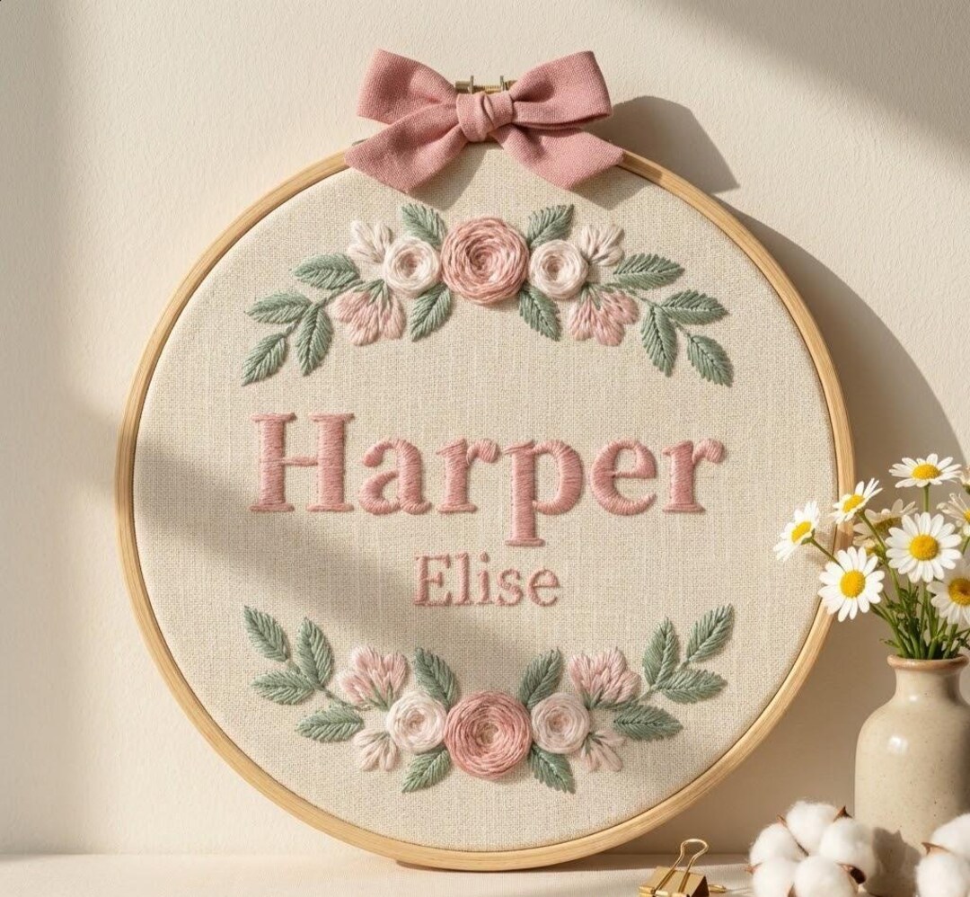 Custom Embroidered Baby Name Hoop | Floral Nursery Art & Baby Shower ...