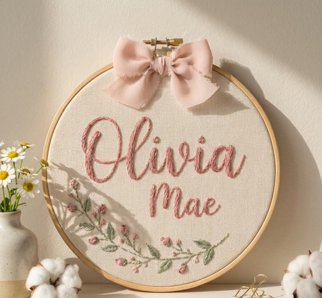 Custom Embroidered Baby Name Hoop | Floral Nursery Art, Baby Shower ...