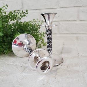 Vintage Silver Plated Candlestick Pair Twisted Metal Grapevine Design Matching Silver Candlestick Pair Ornate Silver Metal Candlestick Set