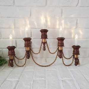 Vintage Ornate Wood & Gold Tone Metal Five-Arm Wall Sconce