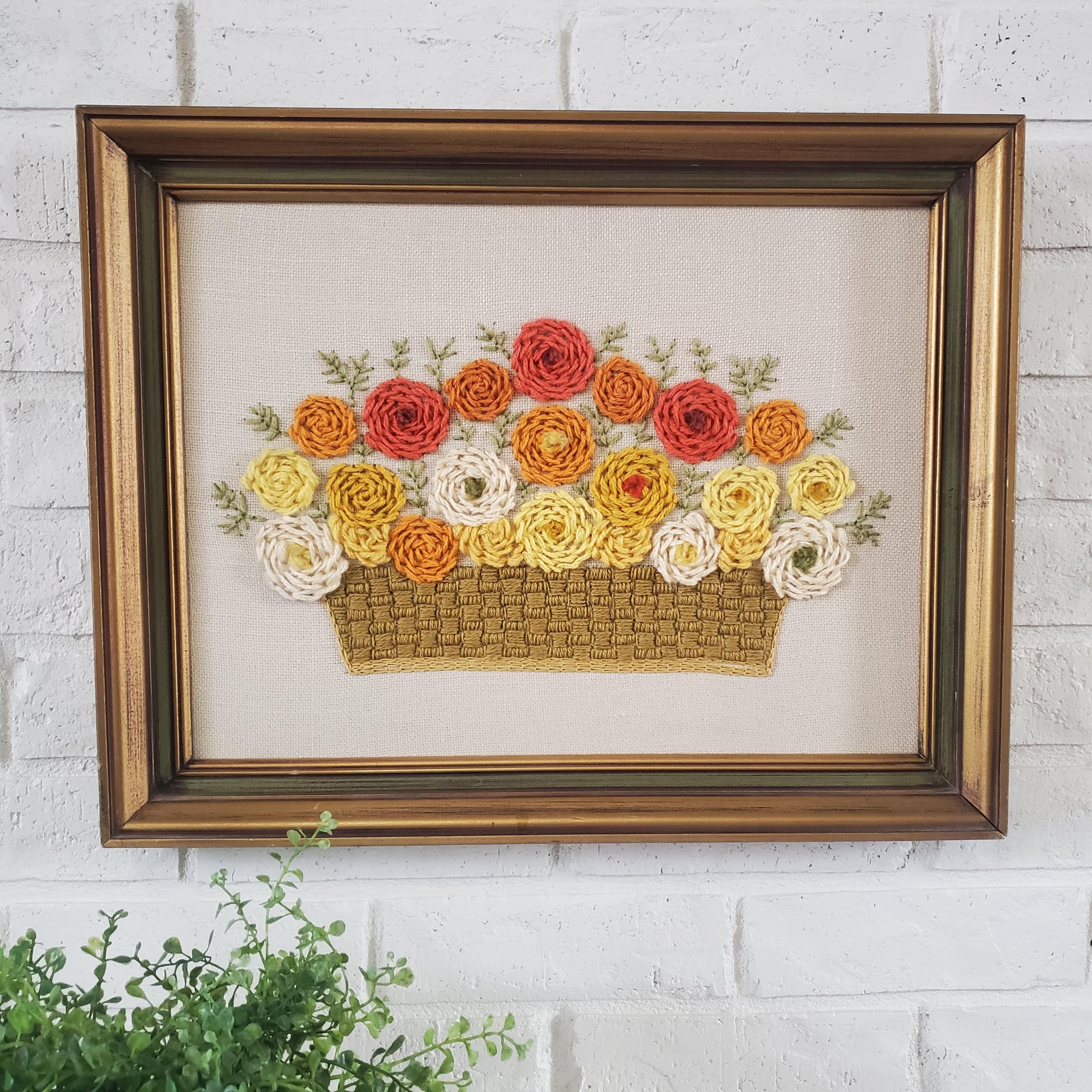 Vintage Flowers Crewel Embroidery Framed - Etsy display picture 1