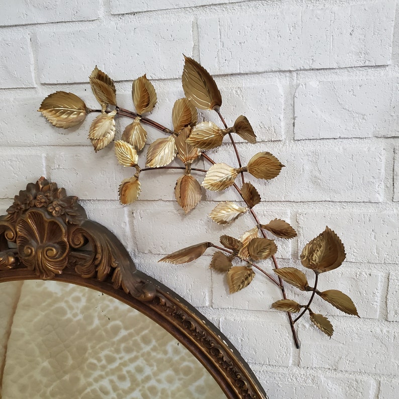 Vintage Metal Wall Art Brass Branch of Leaves Gold Leaves Hanging Wall