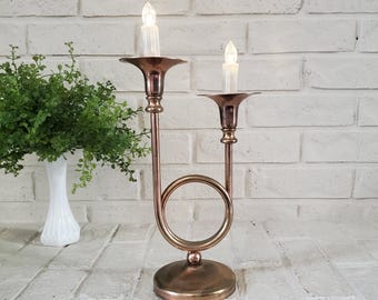 Vintage Brass French Horn Double Candlestick Holder- Aged - Etsy