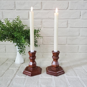 Handmade Wood Candlestick Holders: Vintage Farmhouse Decor Set