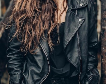 Women's Handmade Black Genuine Lambskin Leather Moto Jacket, Slim Fit Biker Jacket