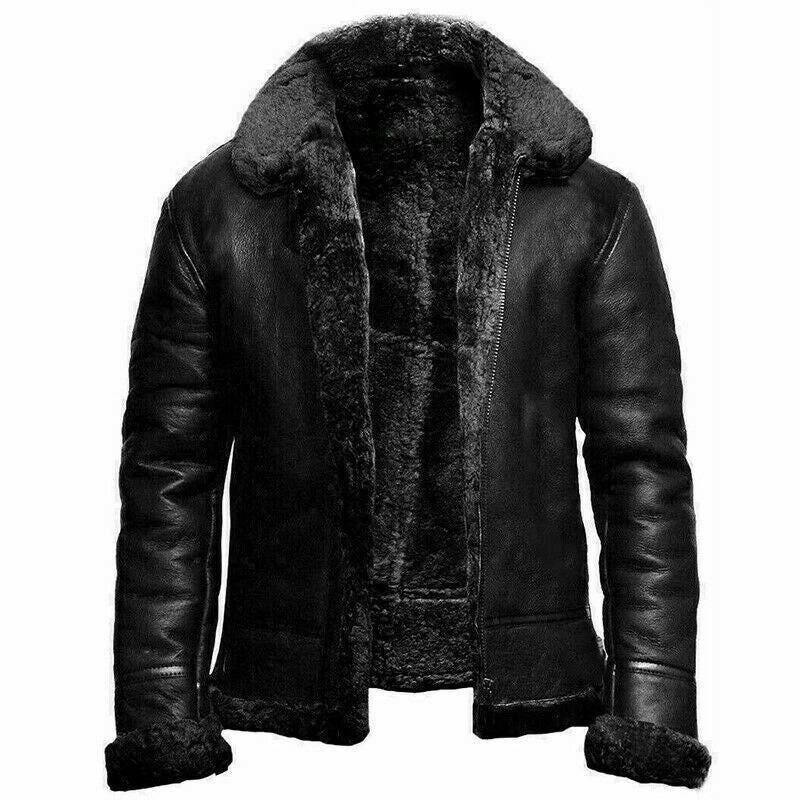 Giacca Aviator Bomber Uomo In Vera Pelle Di Pecora – Nero, Shearling Originale - Foto 2