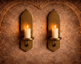 Set of 2 Brass Wall Sconces – Polished Candle Holder Pair, Handmade Moroccan Round Lights, Rustic Boho Antique Style Wall Décor – Duty Free