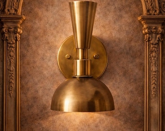 Vintage Italiaanse koperen wandkandelaar - moderne verlichting uit het midden van de eeuw