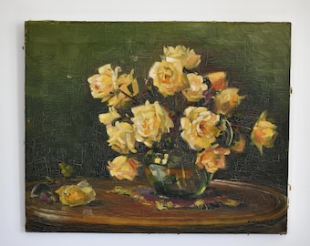 Antique French Floral Still Life Oil on Canvas Signed Painting