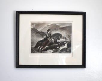Antique Circa 1850 “Highland Chase” Framed Print
