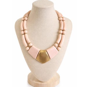 Vintage Blush Pink Lucite Statement Necklace Gold Tone Chunky Mod 1980s