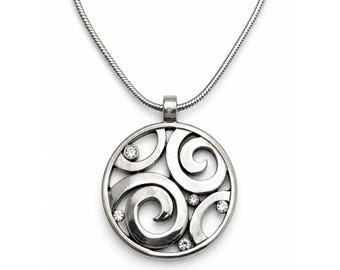 Brighton signierte silberfarbene Halskette mit spiralförmigem Anhänger, Schlangenkette und Kristallakzenten