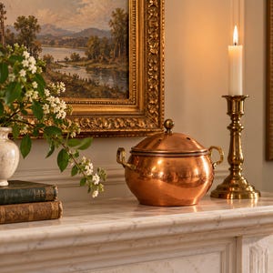 Vintage Copper Potpourri Pot with Brass Handles Decorative Home Fragrance Vessel