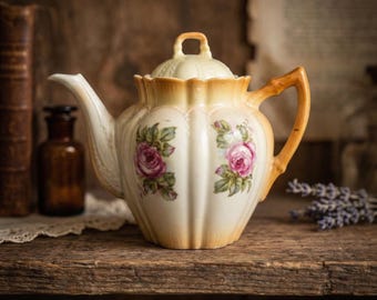Antique Austrian Miniature Teapot Porcelain Collectible Floral Cottage Decor