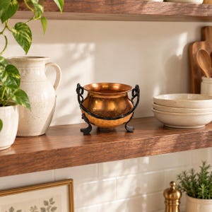 Vintage Mini Copper Cauldron Hammered Copper Kettle Small Footed Planter Rustic Farmhouse Decor