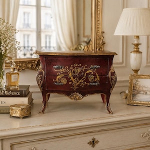 French Louis XV Petite Commode Jewelry Box Vintage Bombay Style Rococo Accent Decor