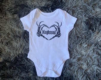 Feeling bleghessed baby onesie, heavy metal baby clothes, rock hands baby, death metal, alternative baby clothes, goth baby, goth fashion