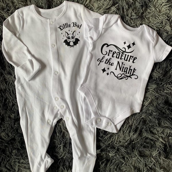 2 piece goth baby outfit, alternative baby clothes, goth style baby, creature of the night, goth baby shower gift, goth baby fashion