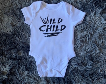 Wild child baby onesie, rock hands baby, punk rock baby onesie, alternative baby clothes, rocker baby shower gift, skeleton style baby vest