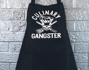 Grembiule da cucina da uomo, gangster culinario, grembiule in stile gotico, grembiule da cucina con teschio e ossa, cucina gotica, regalo per lui, cucina da uomo, stile gotico