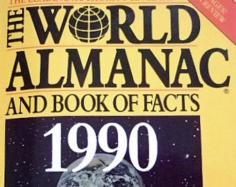 Vintage 1990 Edition of The World Almanac and Book of Facts, #1 National Bestseller, Coverage of the Year's Leading Issues, Gift for Him