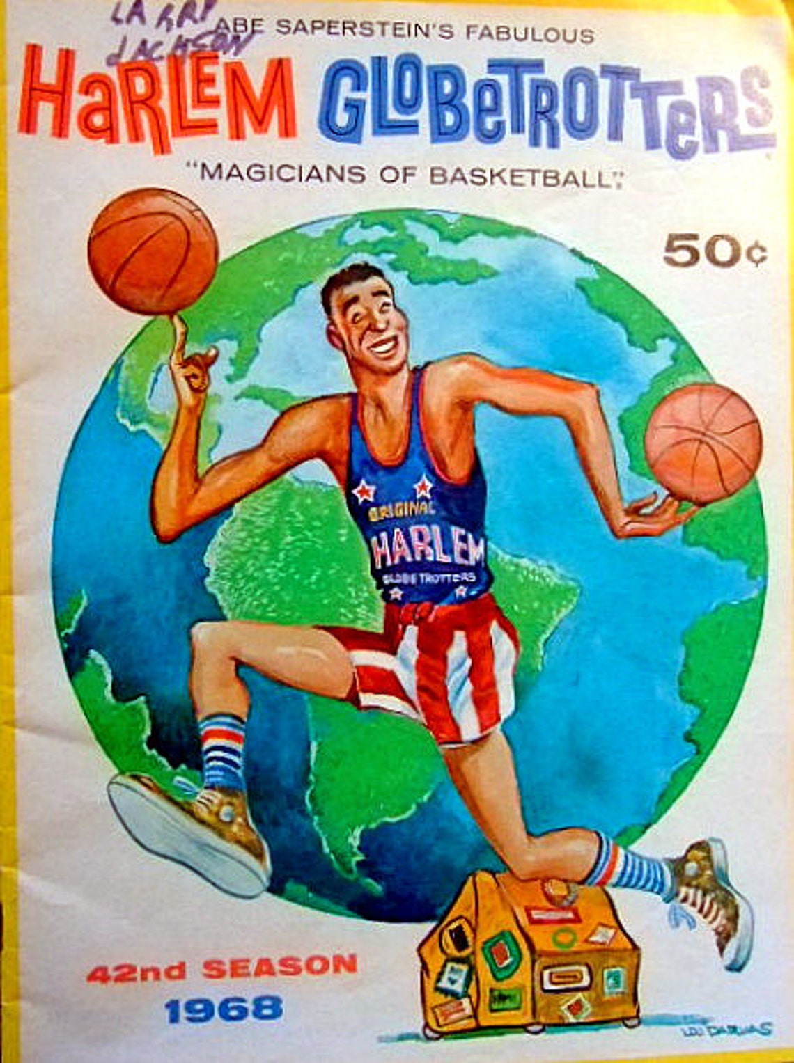 Vintage 1968 Harlem Globetrotters Souvenir Program, Meadowlark Lemon