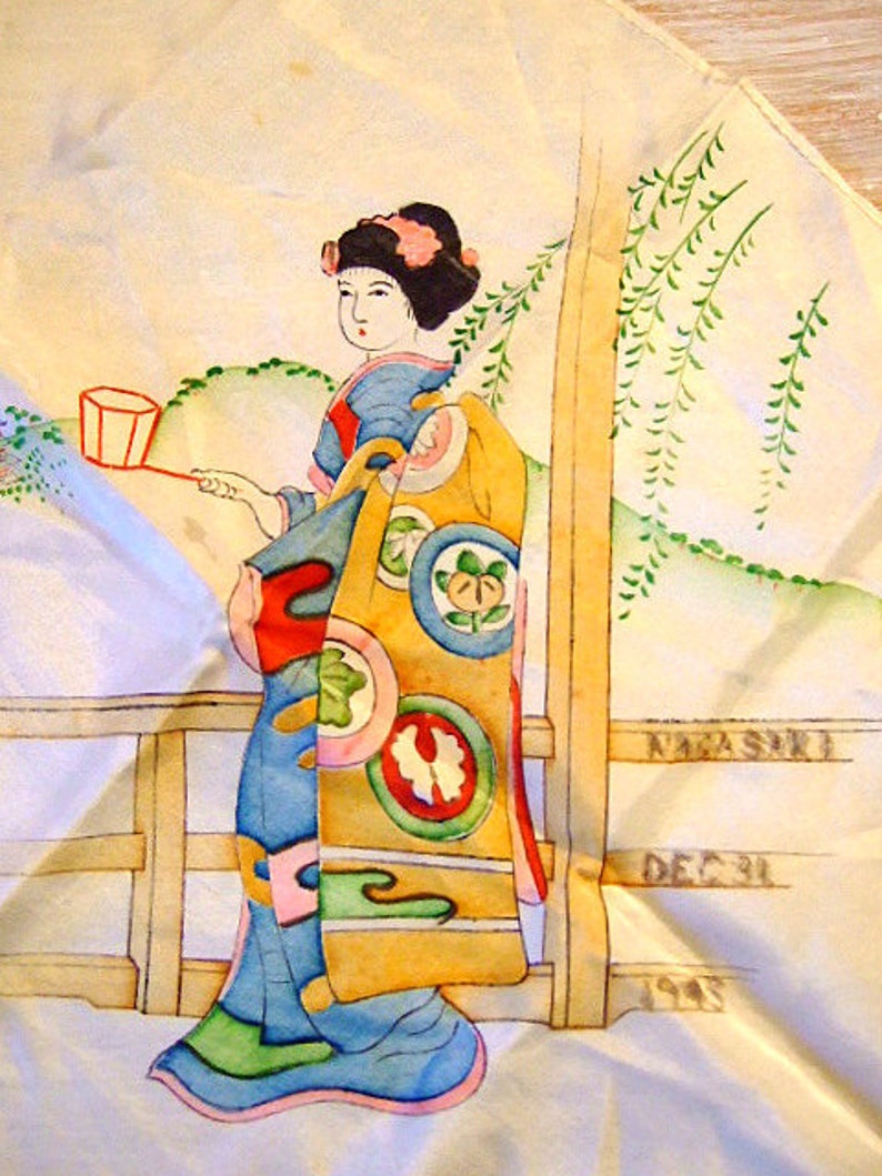 Vintage World War II Relic, Souvenir Japanese Raw Hand Sewn Silk Piece, 1945, Nagasaki, Atom Bomb Site, gift for him, unique gift, Christmas image 1